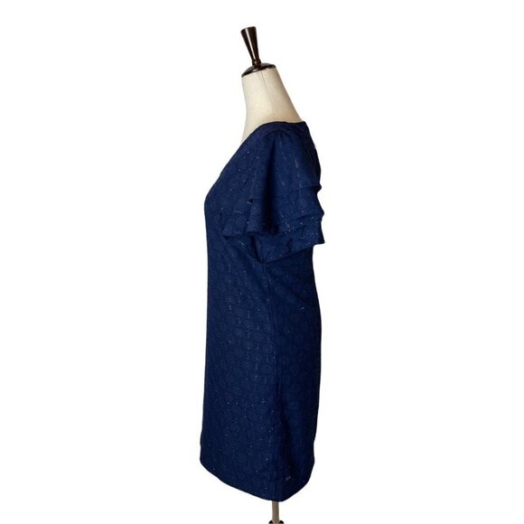 Lilly Pulitzer True Navy Tanzanian Flounce Sleeve Sheath Dress Size 00 - Picture 6 of 14